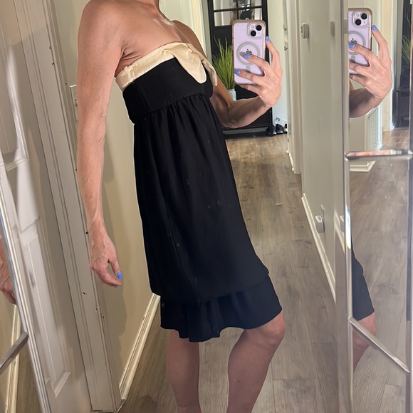 Zara Black Strapless bubble dress with silky ivory champagne bow in front - Picture 5 of 11